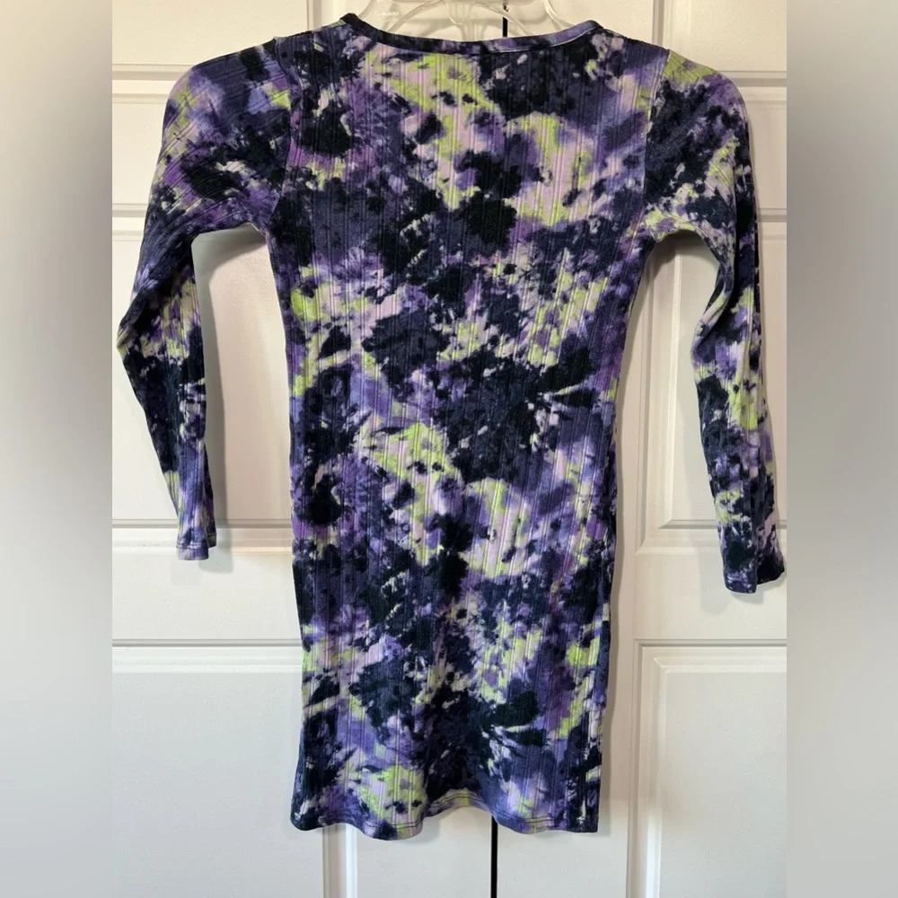 Art Class Bodycon Dress Ribbed Purple Tie Dye‎ Long Sleeve Mini Size S 6/6X